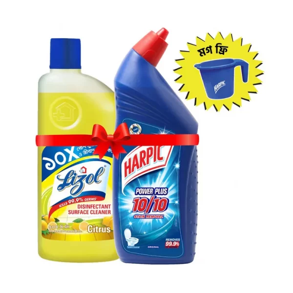 Harpic Liquid Toilet Cleaner 750 ml & Lizol Citrus Floor Cleaner 500 ml (Free Mug) 2 pcs