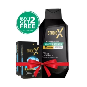 Studio X Clean & Strong Shampoo for Men (Free Soap 75 gm 2 pcs) 355 ml