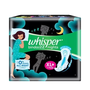 UT1 Whisper Bindazzz Nights Heavy Flow Sanitary Napkins XL+ 7 pcs