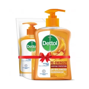 Dettol Handwash Re-Energize Bottle & Refill Combo 370 ml