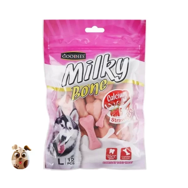 Goodies Dog Food Milky Bone (Strawberry Flavor) L 12 pcs