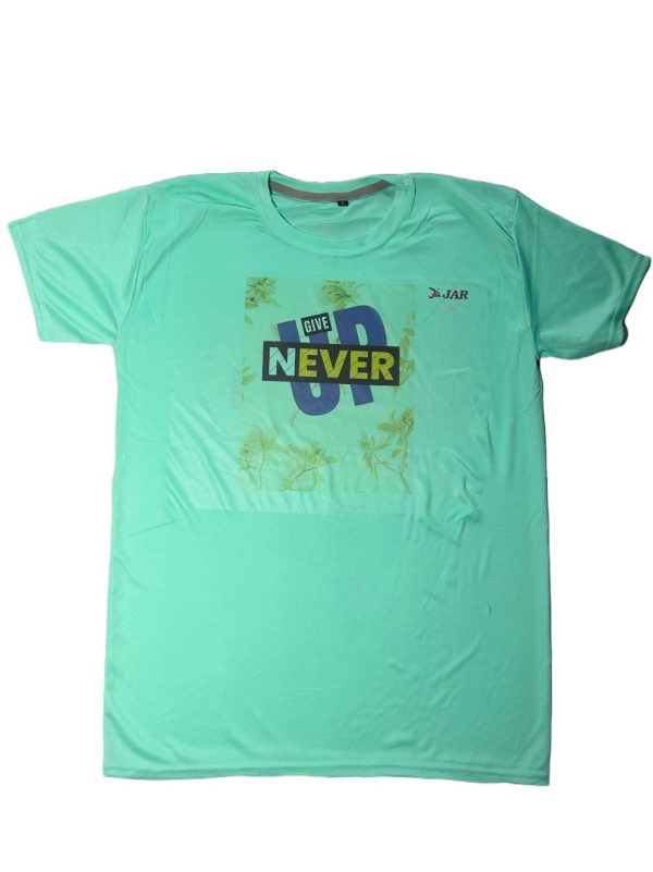 T SHIRT- BLUE- NEVER GIVE UP