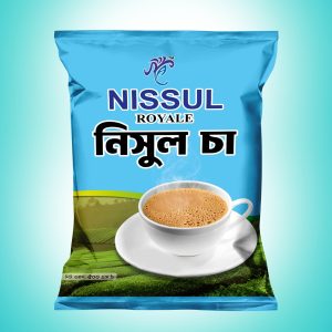 NISSUL Royale Premium Black Tea 500g blue pack front view with cup of milk tea